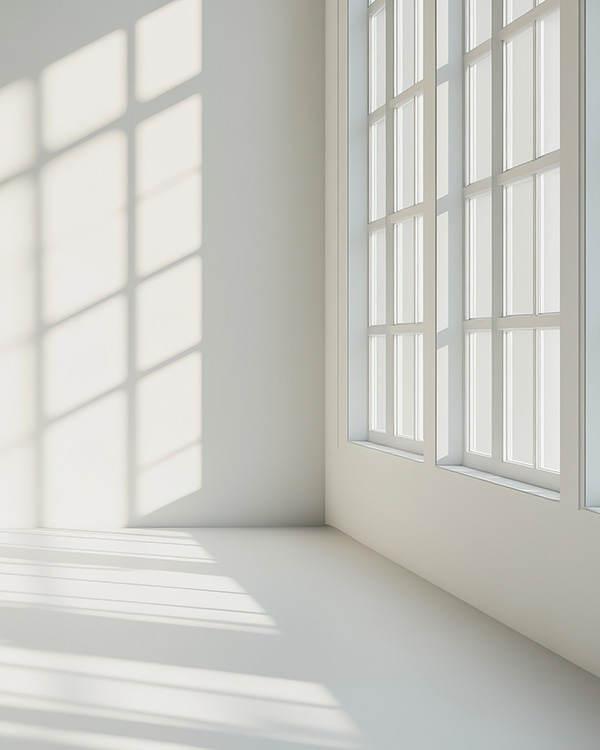 Light streaming through window panes